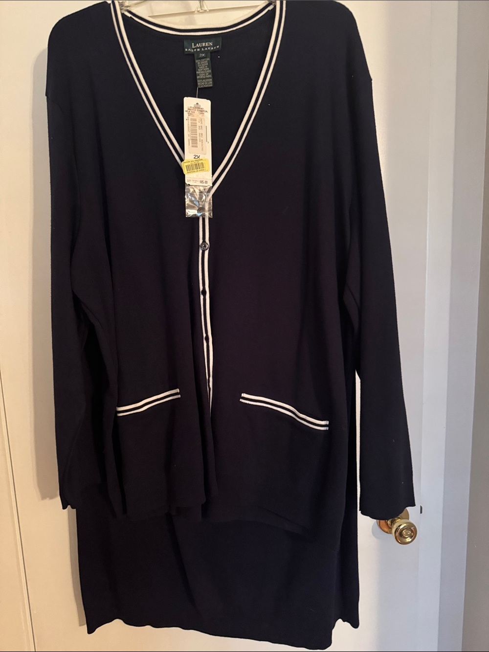 Lauren Ralph Lauren Navy Jersey Cardigan with White Trim and skirt. NWT Sz 2X